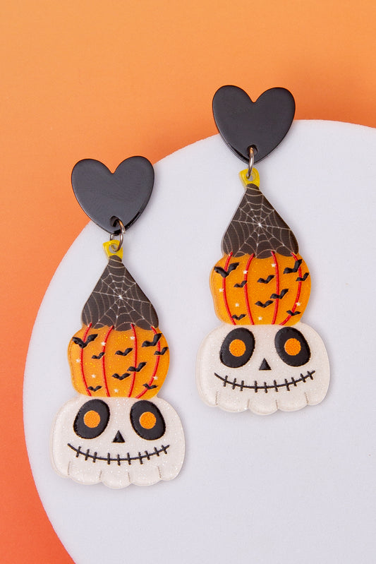 Serena Halloween Skull and Pumpkin Heart Post Dangle Earrings