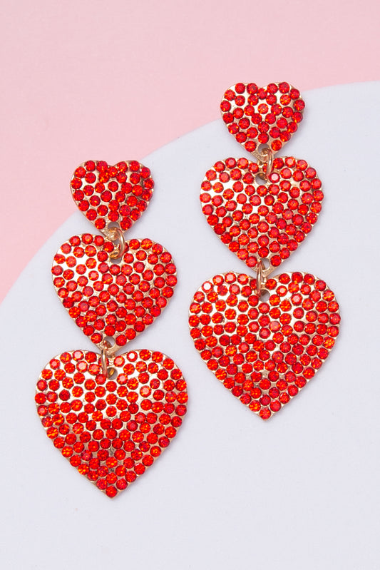 Jane Triple Heart Rhinestone Pavé Post Dangle Earrings