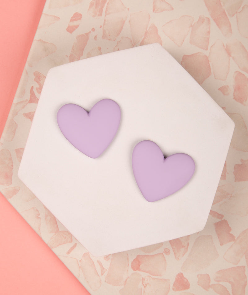 Leslie Valentines Day Theme Pastel Matte Heart Earrings | Lavender