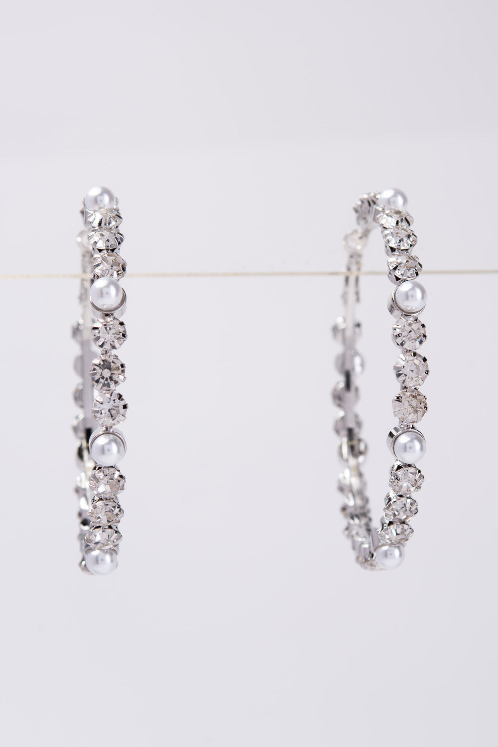 Sienna 60MM Pearl Rhinestone Hoop Earrings - Silver