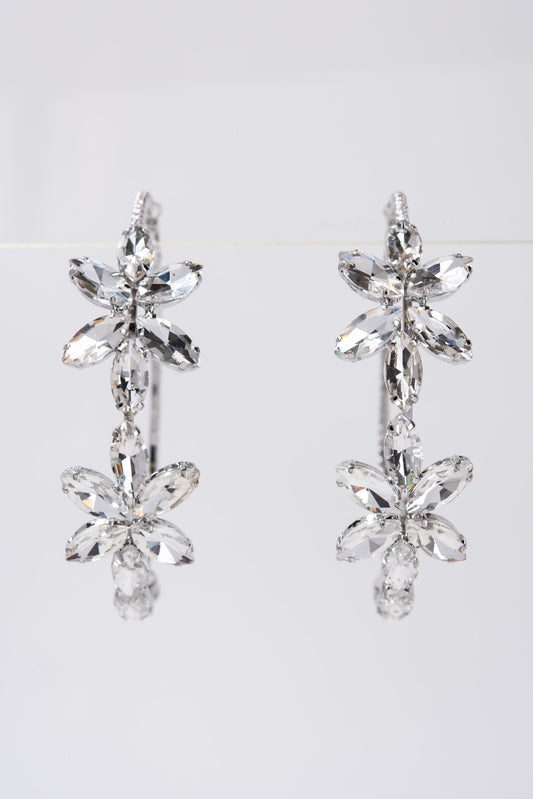 Allie Fashion Flower Gemstone Hoop Earrings - Silver