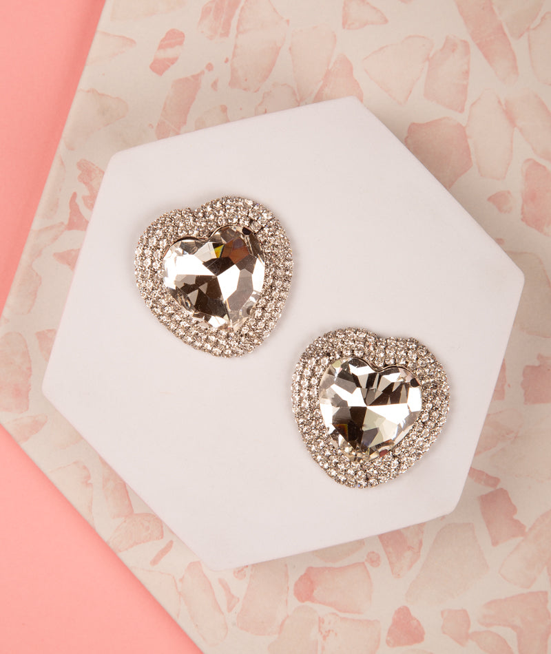 Melina Heart Shaped crystal Rhinestone Halo Stud Earrings