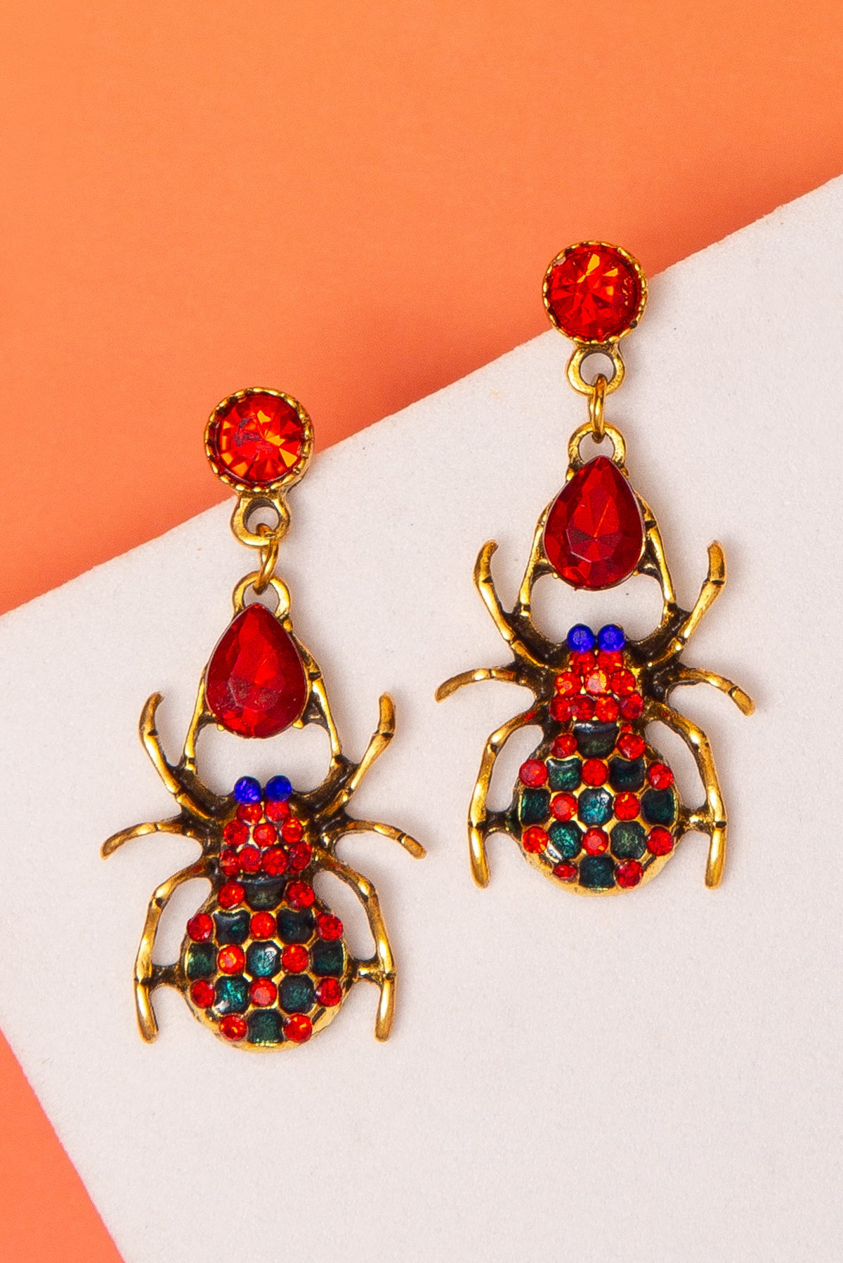 Alaina Halloween Crystal Spider Drop Earrings