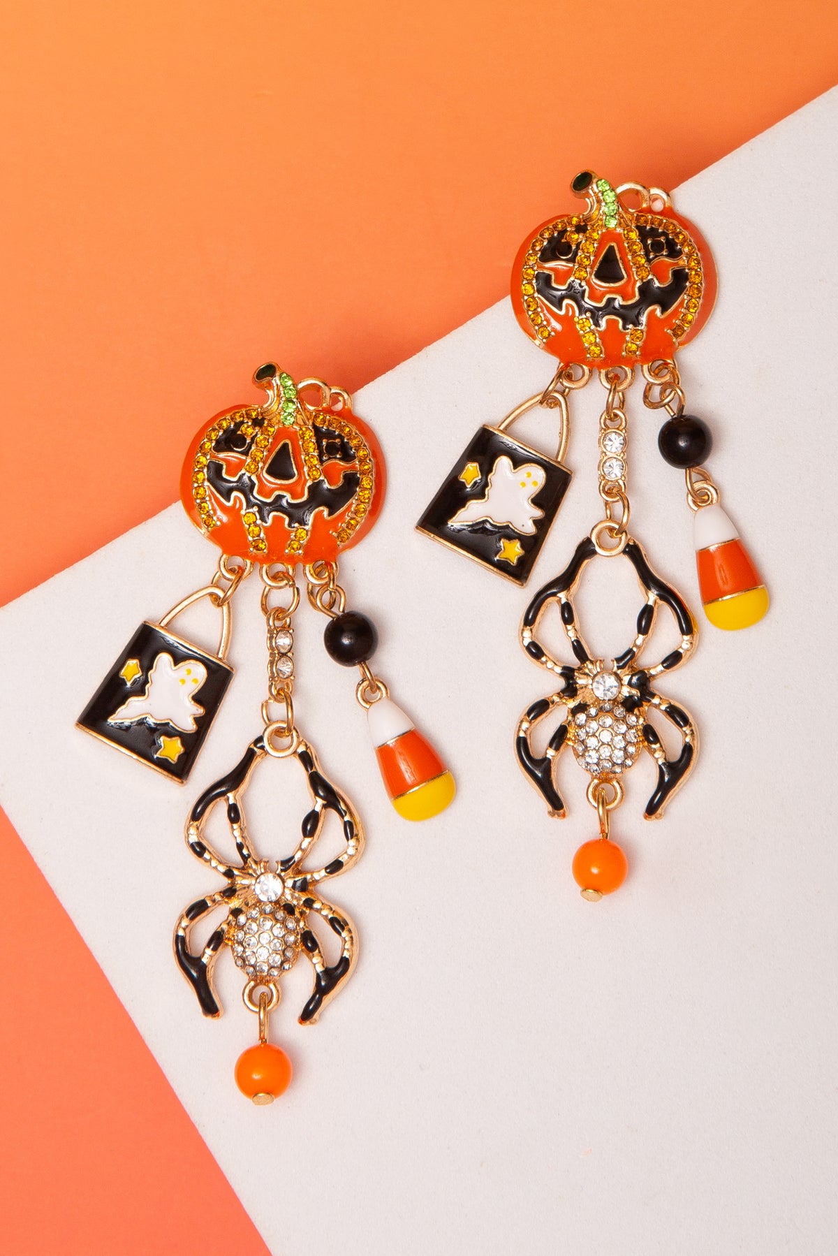 Morgan Halloween Spider Pumpkin Dangle Earrings