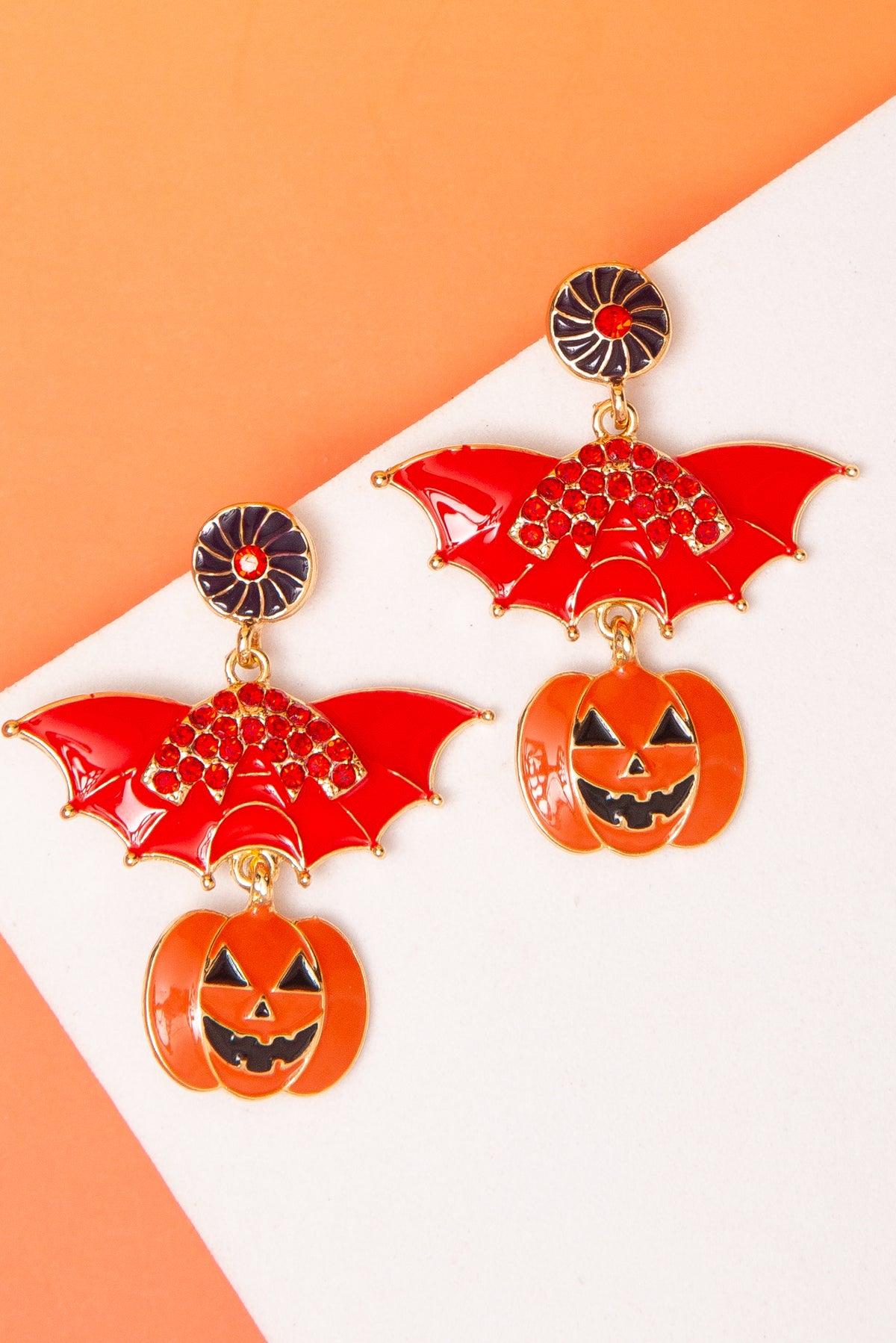 Brooke Halloween Bat Pumpkin Earrings
