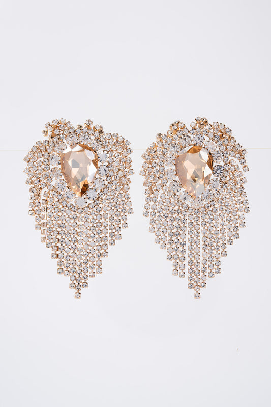 Love Teardrop Heart Shaped Tassel Earrings - Gold