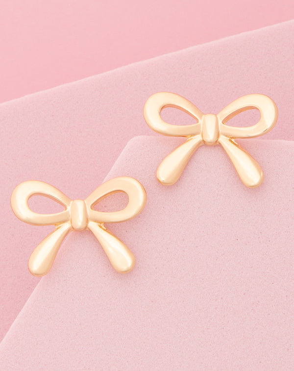 Celeste Polished Short Tail Bow Ribbon Earrings