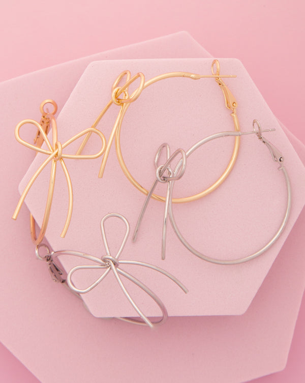 Gabriela Polished Open Long Tail Bow Wire Hoop Earrings