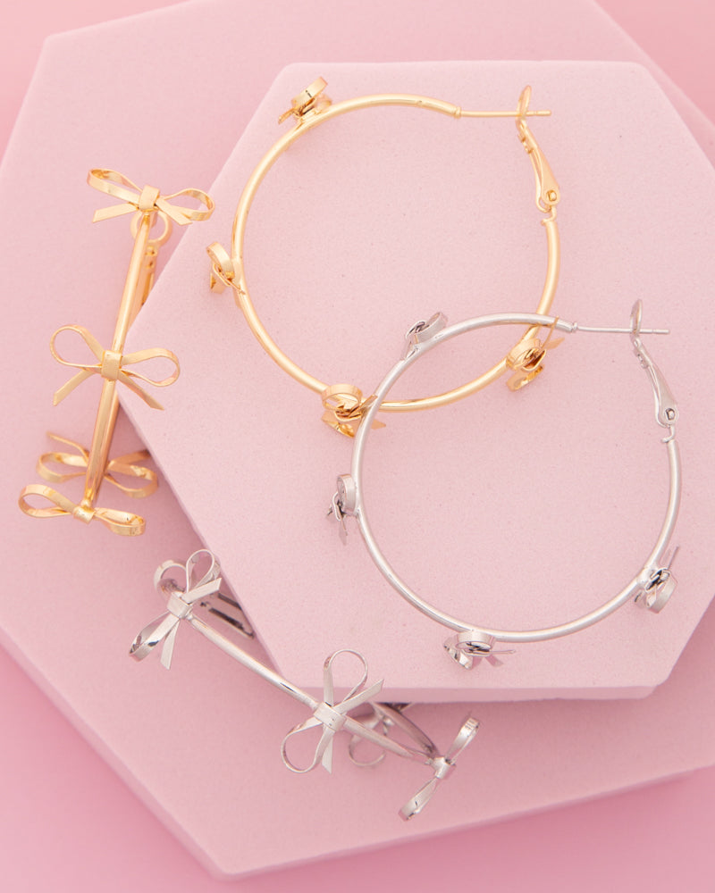 Brooke Polished Open Short Tail Bow Wire Hoop Earrings