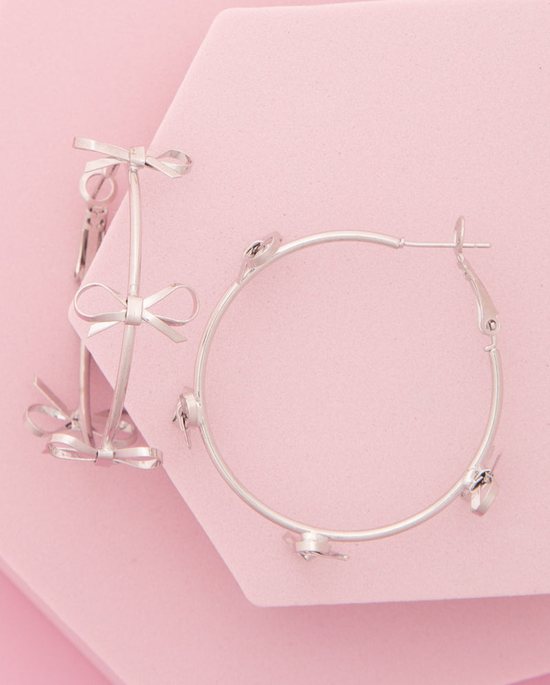 Brooke Polished Open Short Tail Bow Wire Hoop Earrings