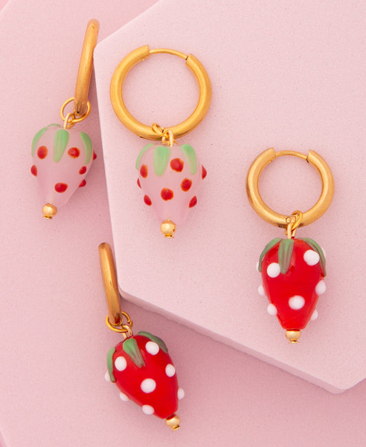 Sydney Colorful Enamel Strawberry Charm Huggie Hoop Earrings