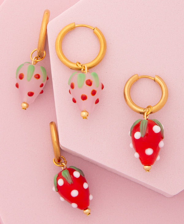 Sydney Colorful Enamel Strawberry Charm Huggie Hoop Earrings