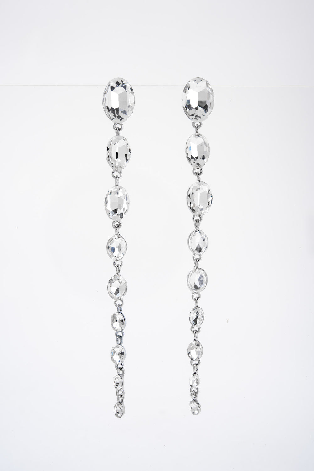 Genesis Oval Drop Rhinestone Post Earrings - Silver