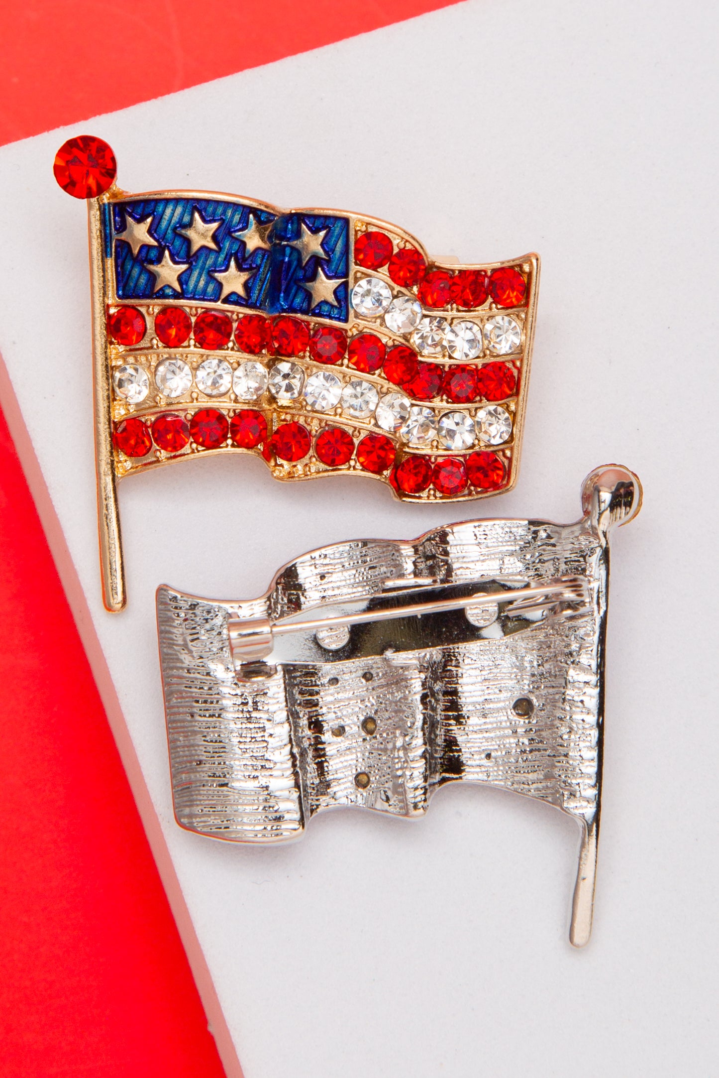 Amelia American Flag Brooch Pin Embellished with Crystals