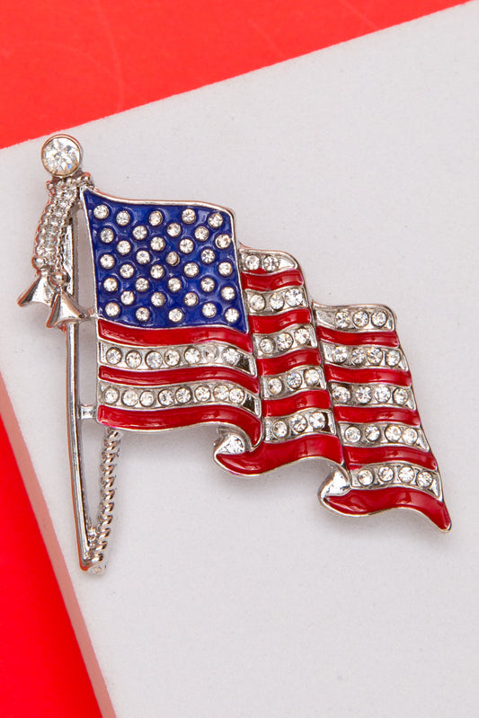 Isabella American Flag Brooch Pin Embellished with Crystals
