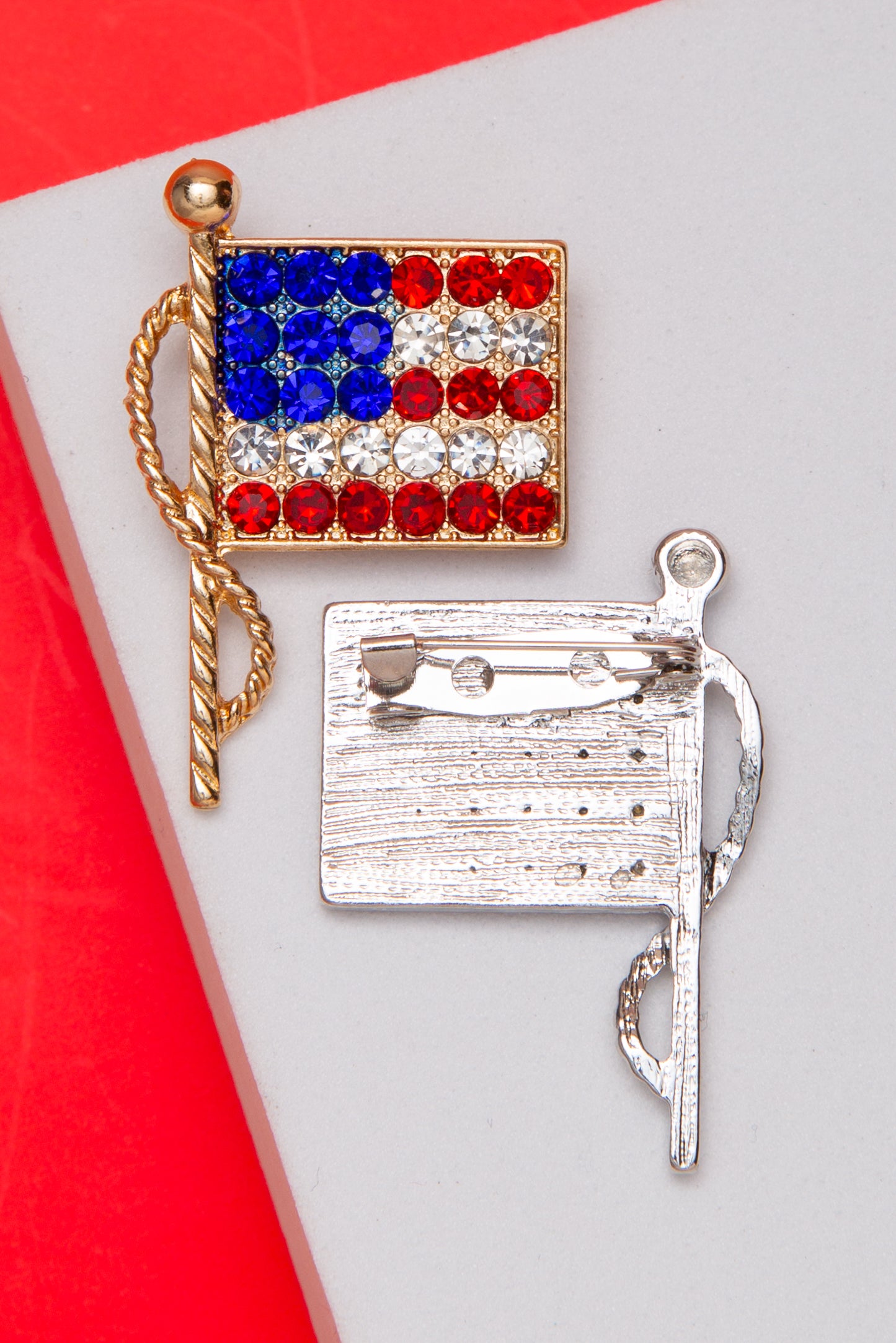 Evelyn American Flag Brooch Pin Embellished with Crystals