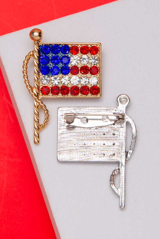 Evelyn American Flag Brooch Pin Embellished with Crystals