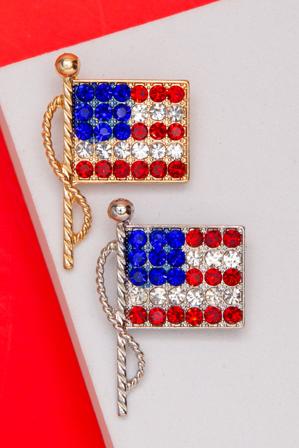 Evelyn American Flag Brooch Pin Embellished with Crystals