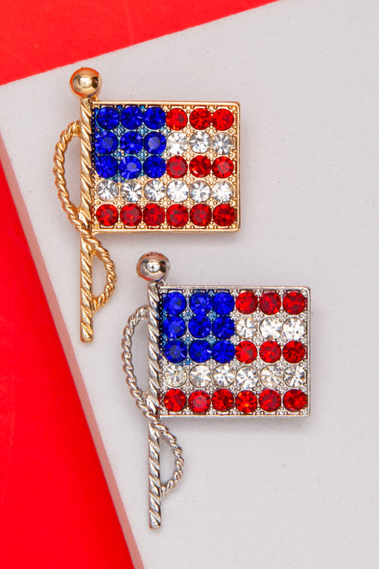 Evelyn American Flag Brooch Pin Embellished with Crystals