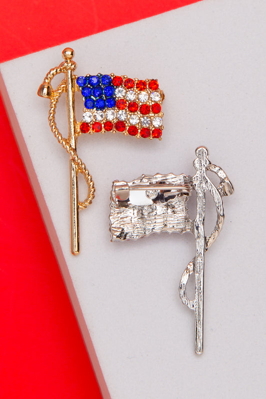 Eliana American Flag Brooch Pin Embellished with Crystals