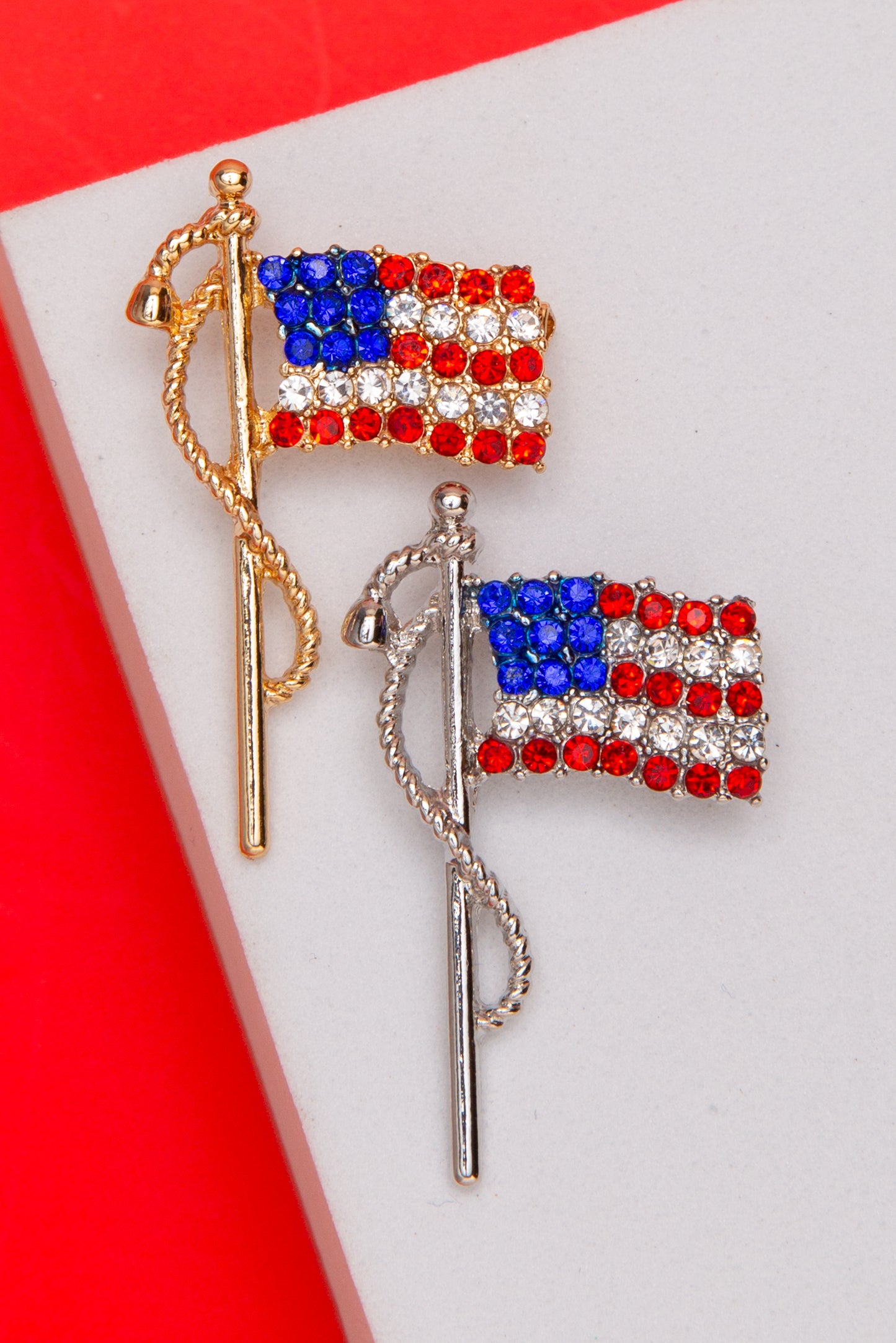 Eliana American Flag Brooch Pin Embellished with Crystals