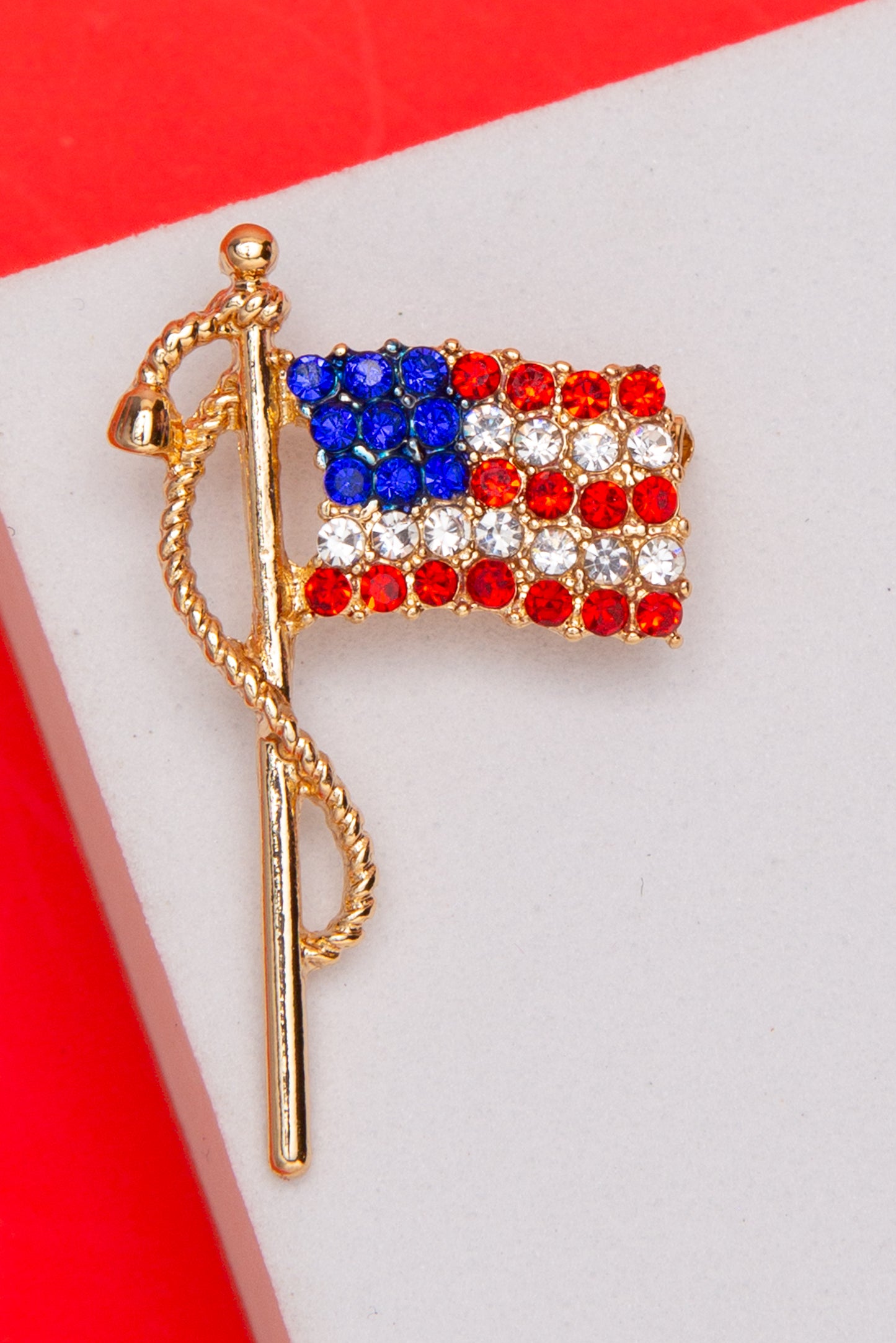 Eliana American Flag Brooch Pin Embellished with Crystals | Gold 