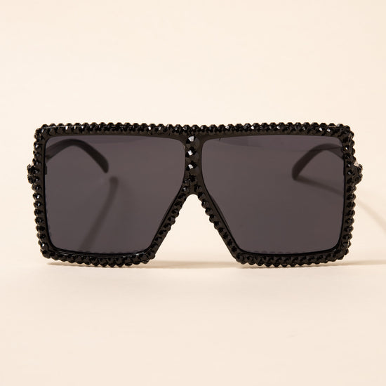 Port Elizabeth Oversized Sunglasses Women OS Black Rhinestone Square Luxury Rhinestone Oversized Square Sunglasses Retro Women  main image 4