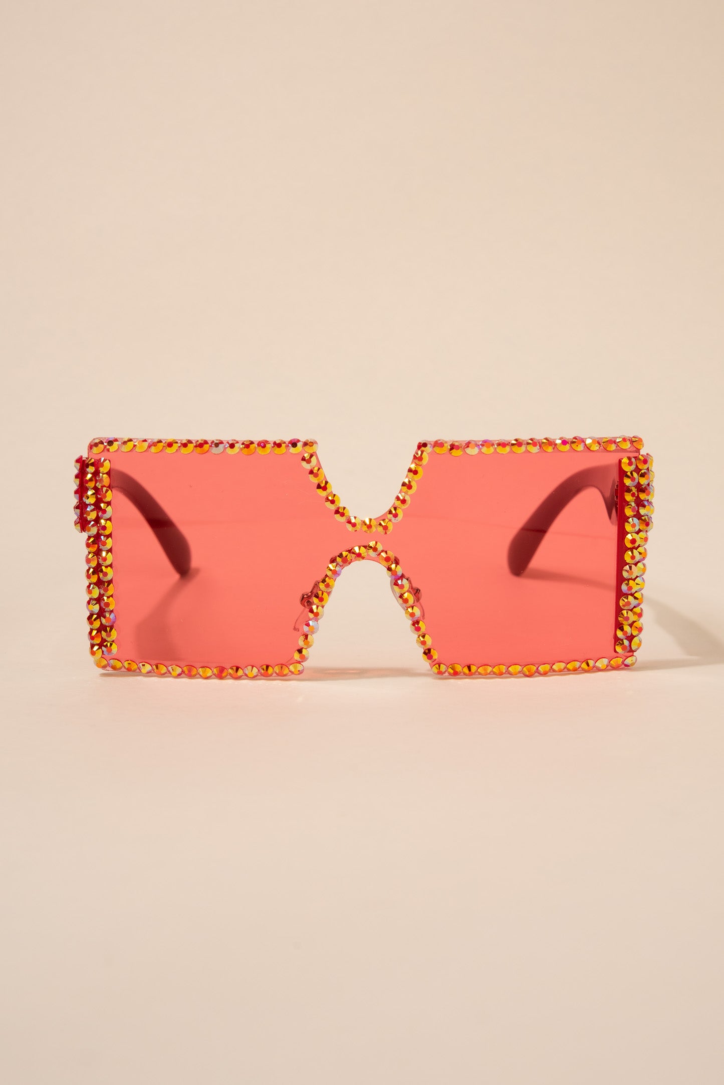 Jo's Square Rhinestone Sunglasses - Red
