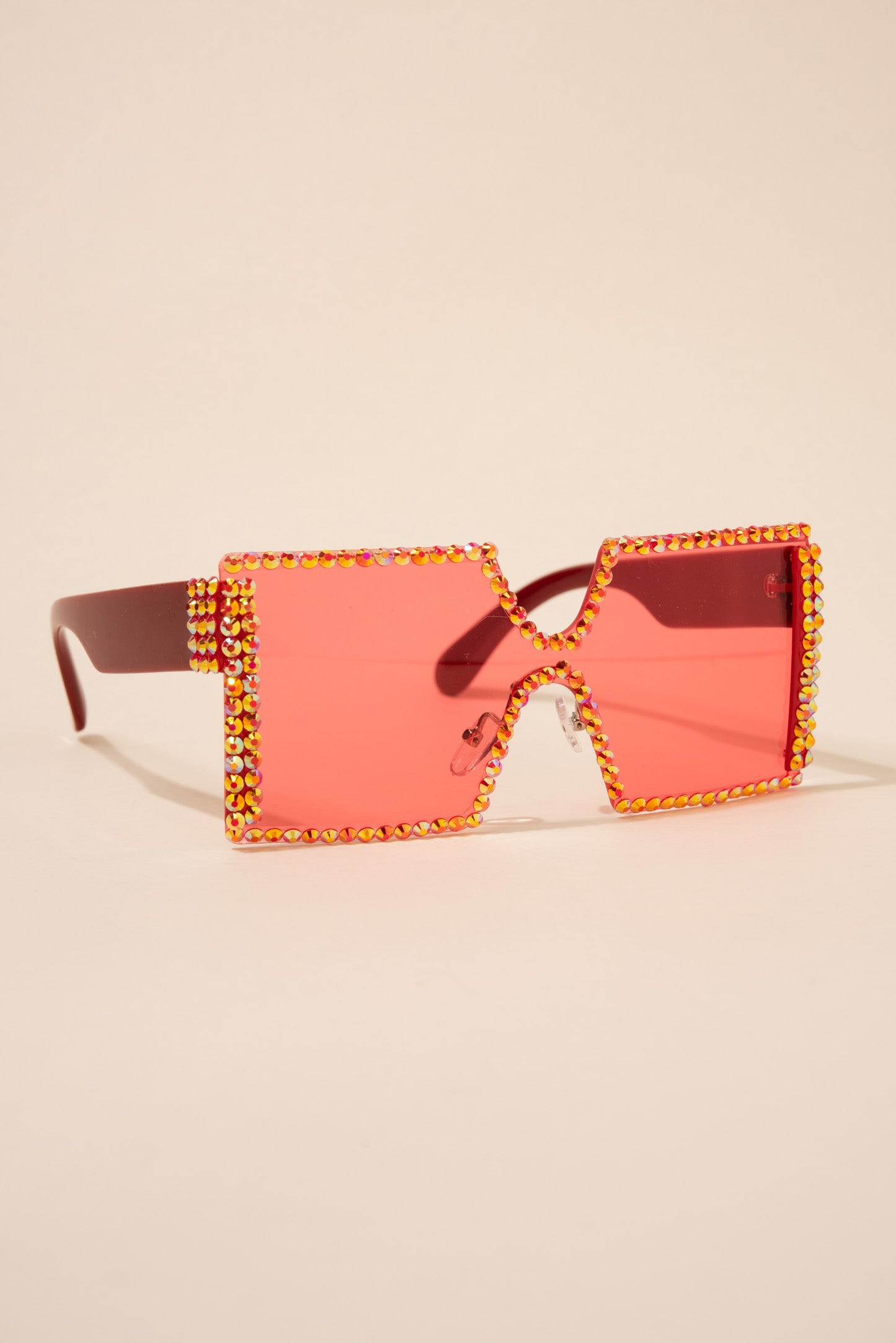 Jo's Square Rhinestone Sunglasses - Red
