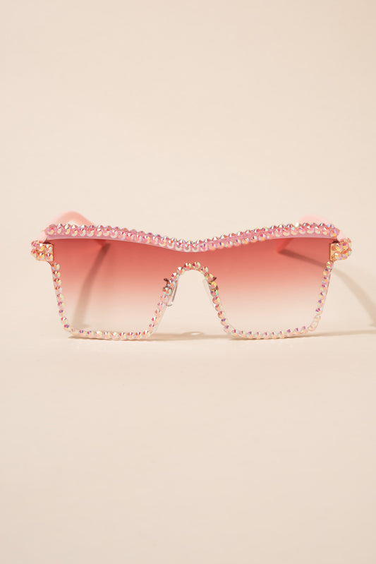 Jordan Futuristic Mono Lens Rhinestone Sunglasses - Pink