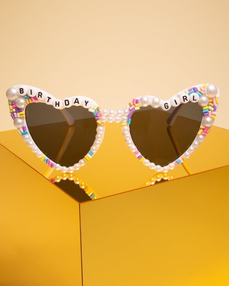 Audrey"Birthday Girl" Beaded Fashion Glasses with Decorative Pearl | White