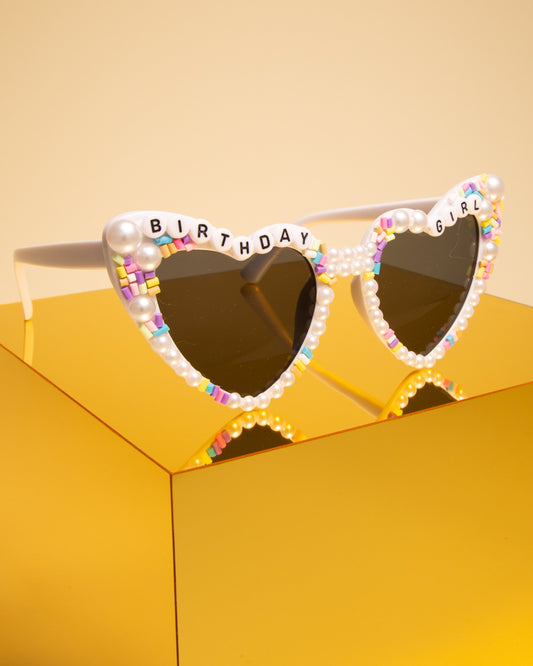 Audrey"Birthday Girl" Beaded Fashion Glasses with Decorative Pearl | White