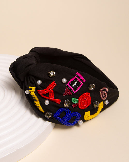 Molly Teacher Appreciation Jeweled Beaded Knotted Headband | Black