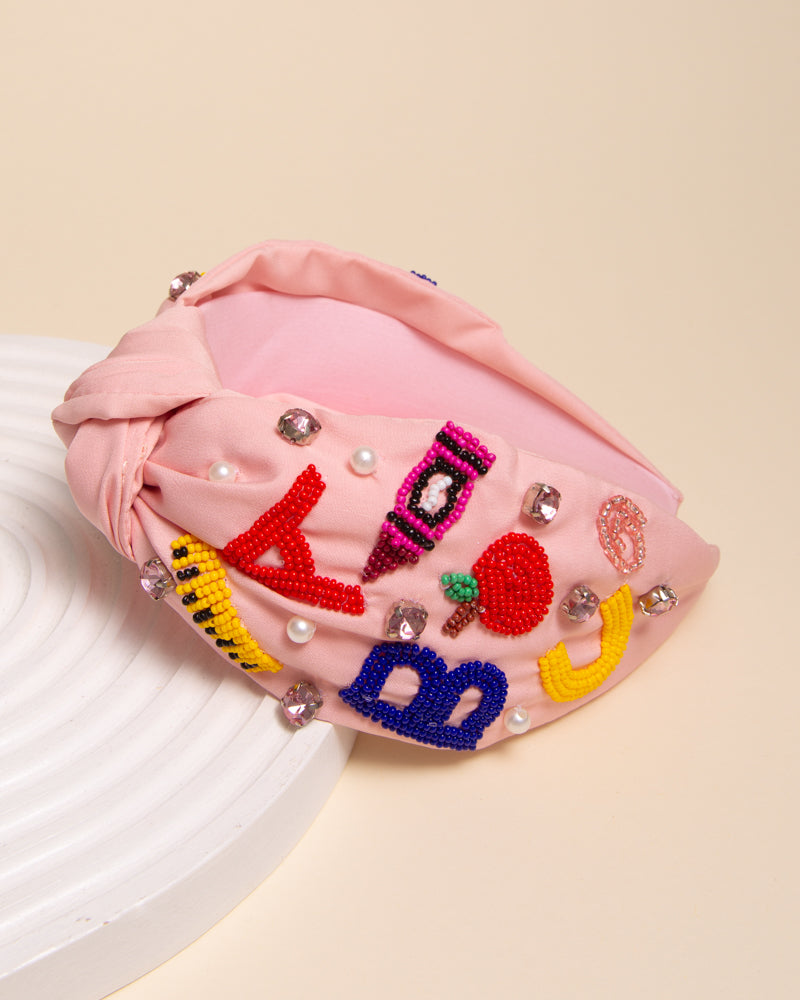 Molly Teacher Appreciation Jeweled Beaded Knotted Headband | Pink