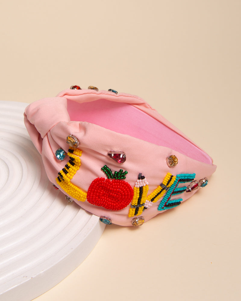 Brooke "LOVE" Teacher Appreciation Beaded Top Knotted Headband