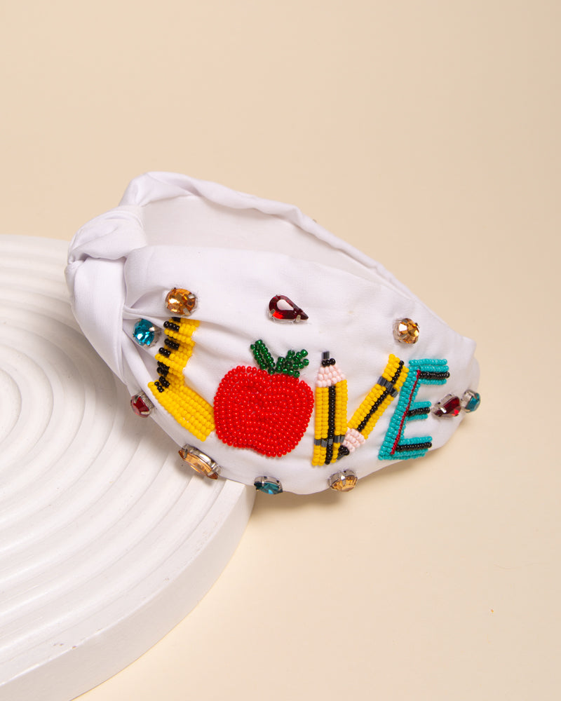 Brooke "LOVE" Teacher Appreciation Beaded Top Knotted Headband