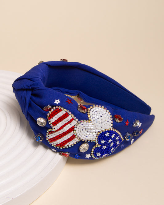 Lana USA Patriotic Star Crystal Rhinestone Pave Beaded Headband | Blue