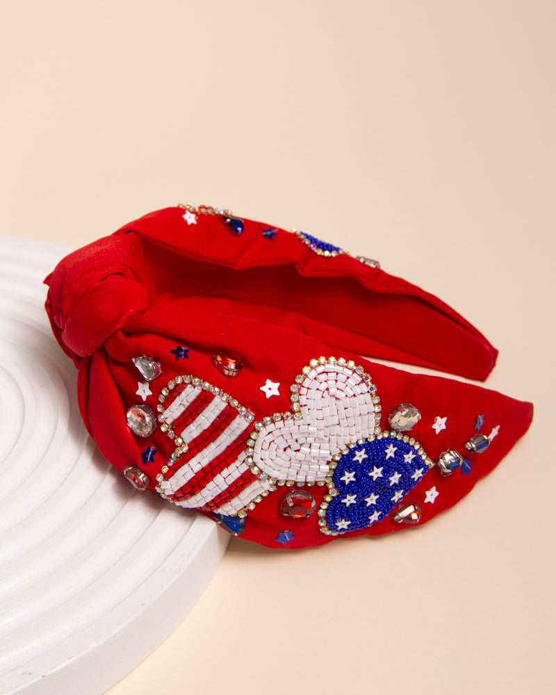 Lana USA Patriotic Star Crystal Rhinestone Pave Beaded Headband
