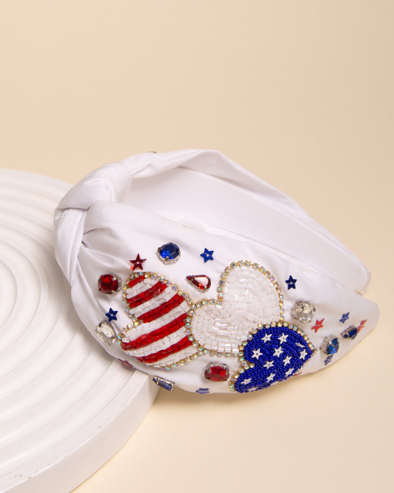 Lana USA Patriotic Star Crystal Rhinestone Pave Beaded Headband
