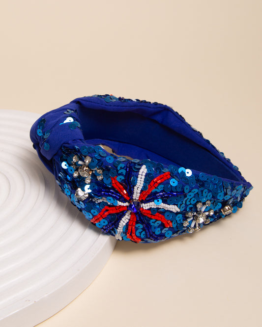 Lori Patriotic Fireworks Sequin Embellished Crystal Headband | Blue