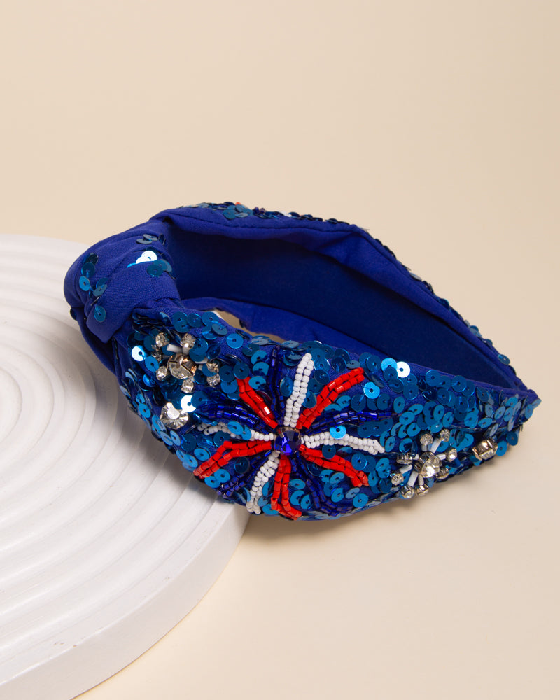 Lori Patriotic Fireworks Sequin Embellished Crystal Headband | Blue