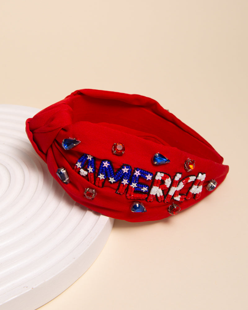 Kate "America" Patriotic Rhinestone Beaded Embroidery Headband