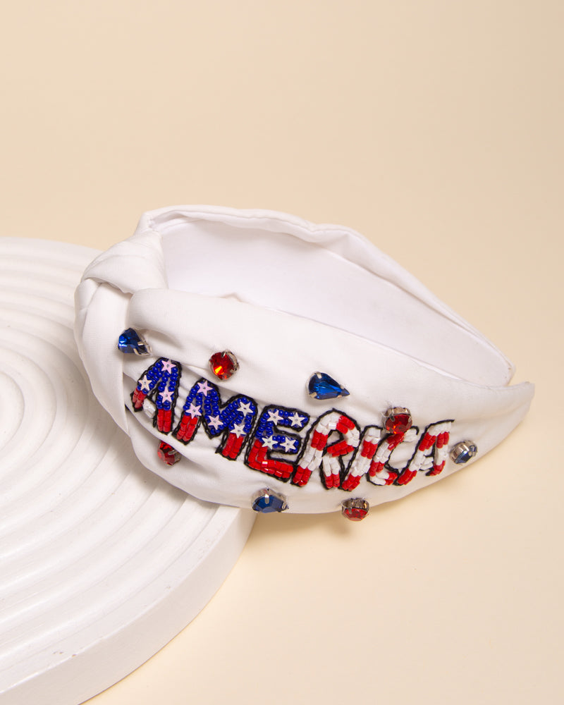 Kate "America" Patriotic Rhinestone Beaded Embroidery Headband