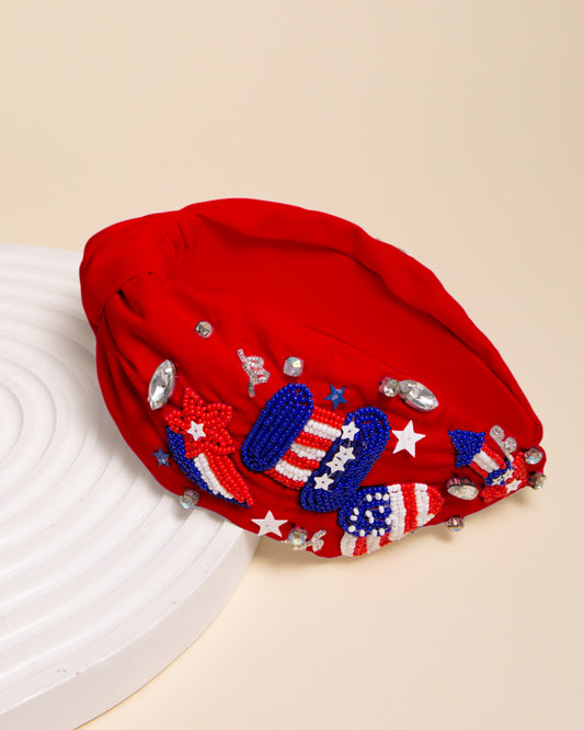 Patricia Patriotic Fireworks Sequin Embellished Crystal Headband | Red