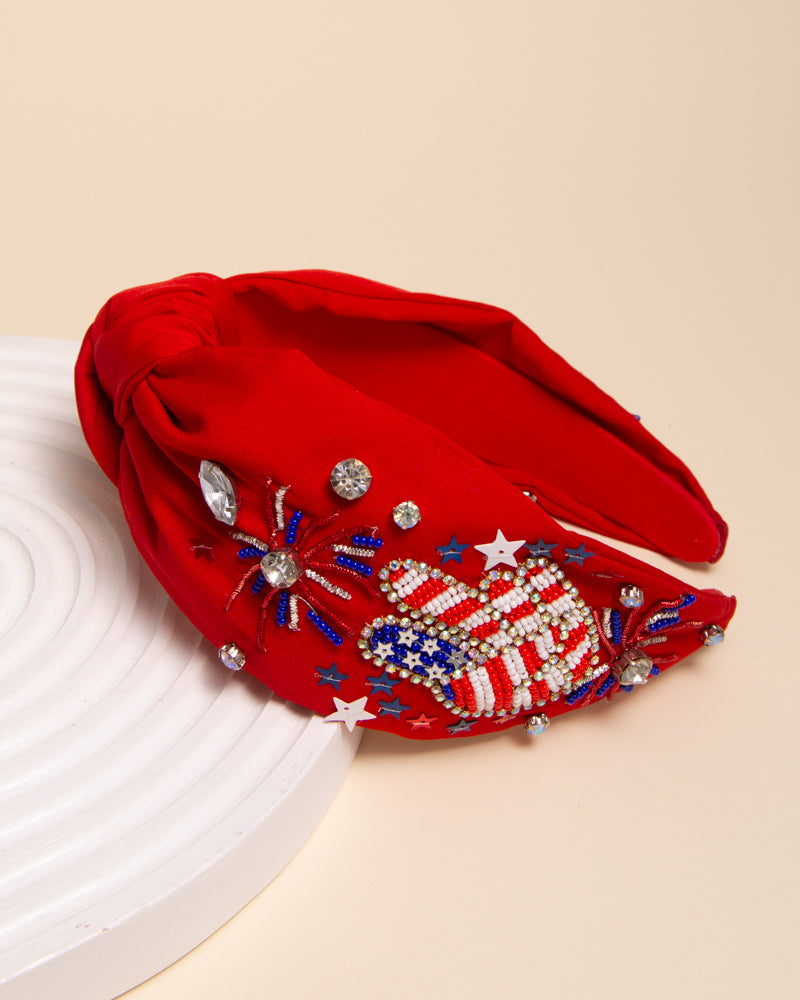 Natalie Firework Rhinestone Pave Beaded Embroidery Knotted Headband