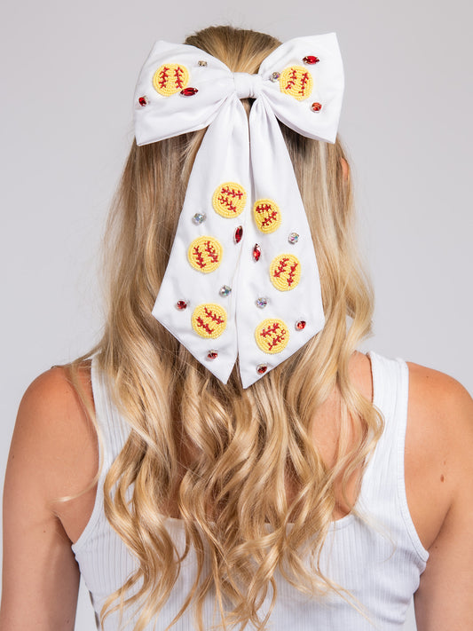 Mia Baseball Embroidered Bow Barrette Hair Clip