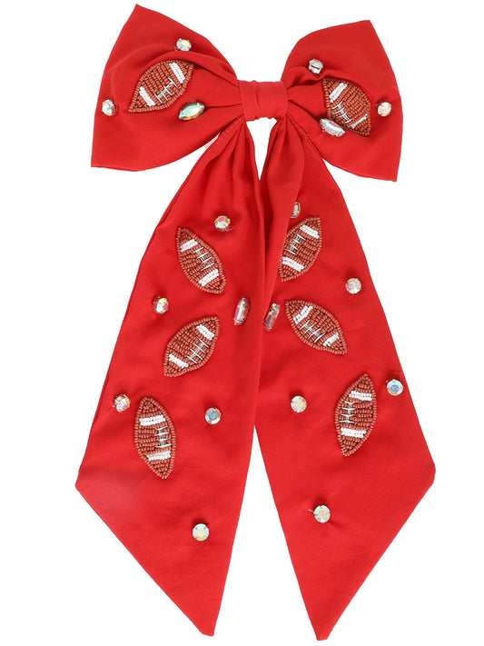 Sofia Game Day Football Bow Barrette Hair Clip | Red
