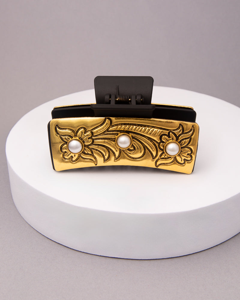 Alicia Western Decorative Jeweled Metal Hair Claw Clip | Gold