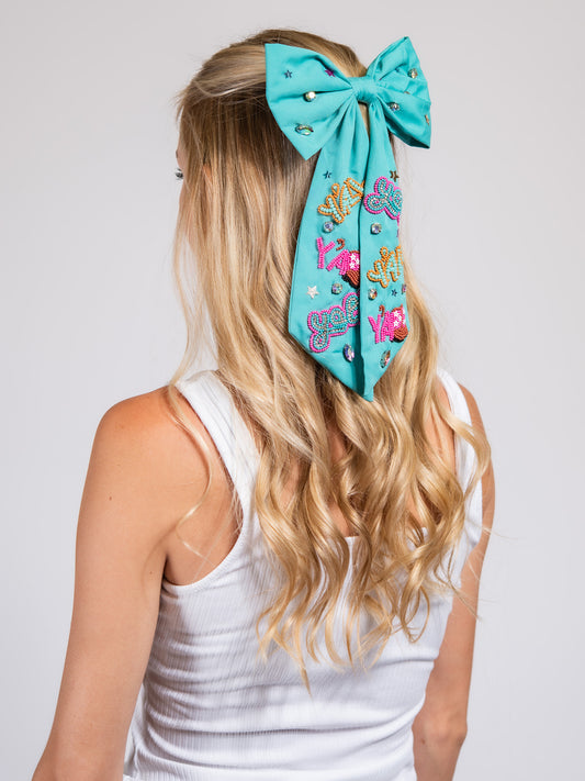 Amelia Western Yall Jeweled Bead Bow Barrette Hair Clip | Turquoise