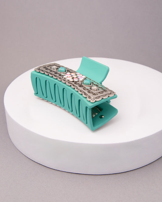 Alison Western Decorative Jeweled Hair Claw Clip in Metal Finish
